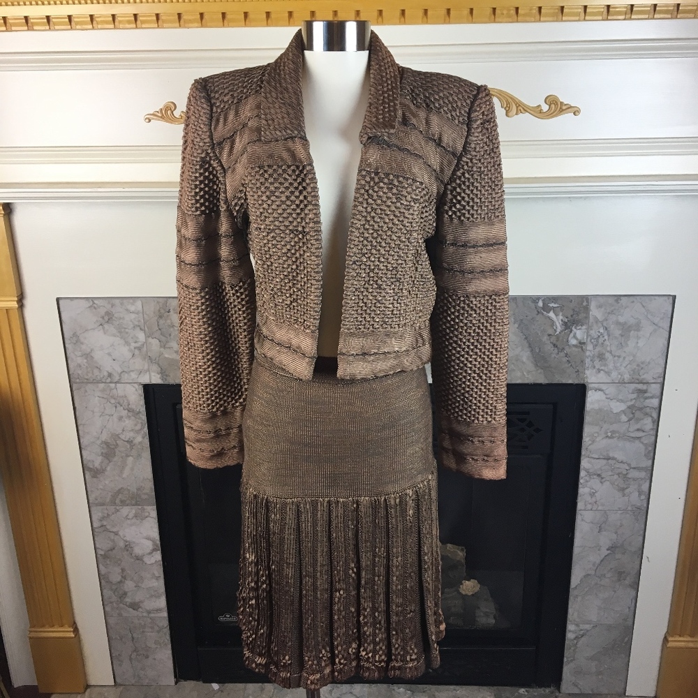 Pepa Pombo Pleated Drop Waist Couture Skirt SuIt